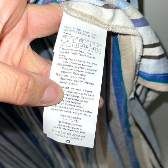 Marina Sport Diabese Tunic Womens Size 14 Striped Linen Blend Button Front Slits - Picture 11 of 13